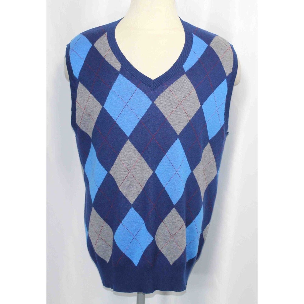 Kallspin Argyle Tri Blend‎ V-Neck Preppy Sleeveless Sweater Vest Mens Size XLT